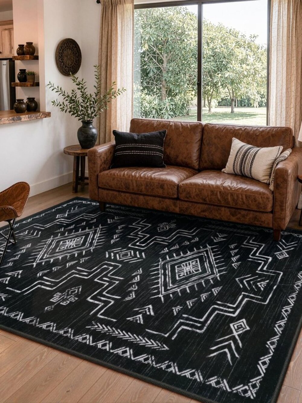 Moroccan Washable 5x7 Area Rugs, Black Western and Aztec Tribal Boys Neutral Rug
